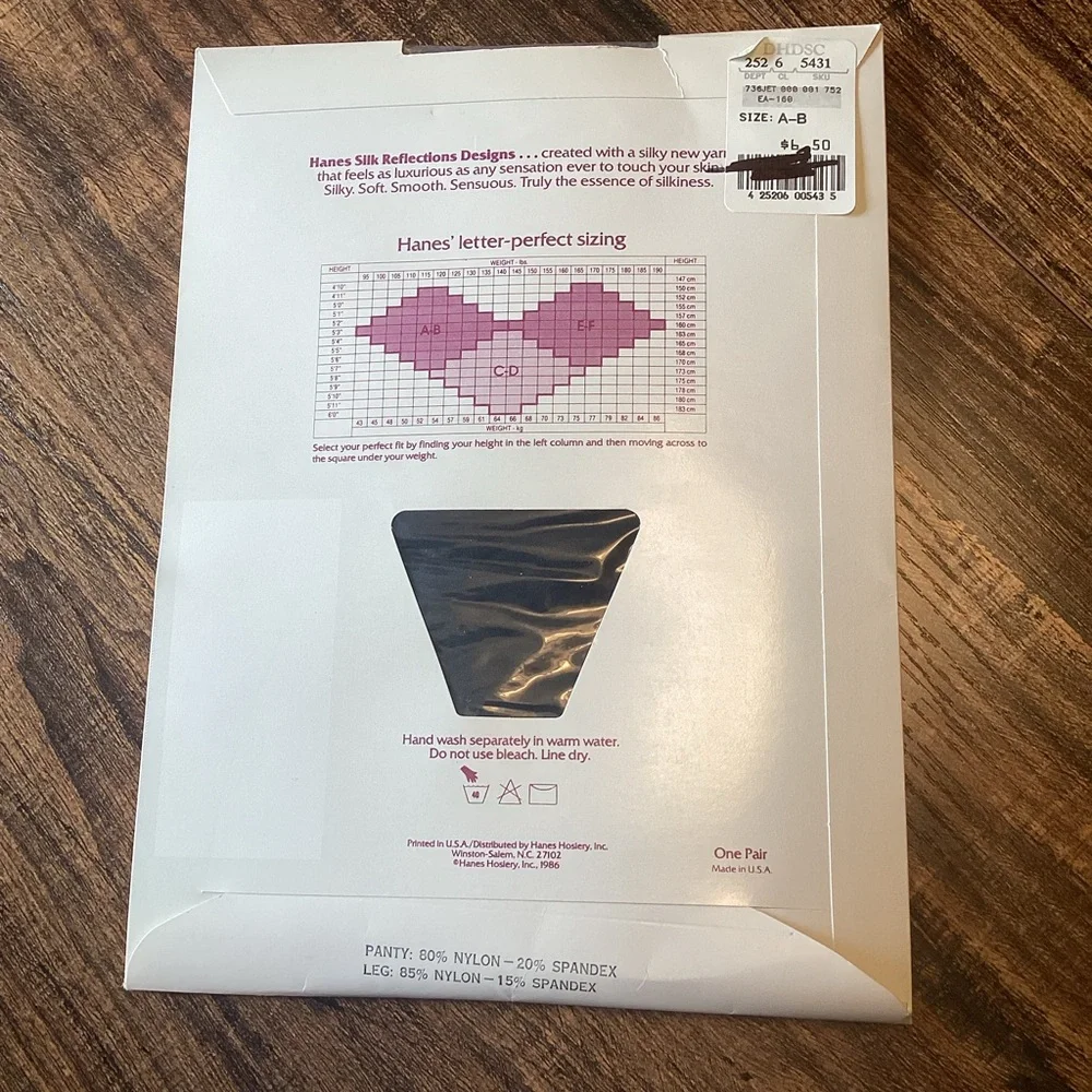 Vintage NEW Hanes Silk Reflections Silky Black Herringbone Control Top Pantyhose
